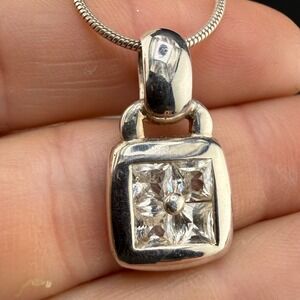 Vintage Sterling Silver Necklace Rhinestone Snake Chain 18”